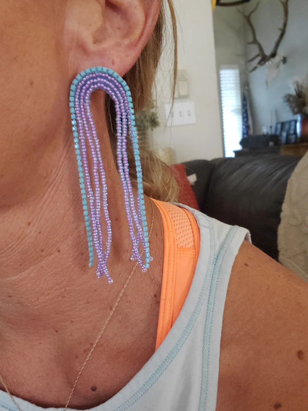 Rainbow Waterfall  Crystal Drop Earrings - Blue/Teal/Yellow Set Of 6